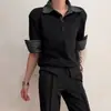 Camiseta de Verão Retro de Alta Qualidade, Falsa Duas Peças, Xadrez, Manga Curta, Masculina e Feminina, Design Pesado, Solta, Costurada