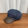 Gorra de periódicos retro estilo Chanel con visera de PU, bloques de color, para mujer, moda de otoño, versátil, con pico de pato y estilo británico
