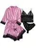Pijamas transfronterizos para mujer de verano, color, talla grande, pijamas europeos y americanos, tirantes sexy, encaje, cuatro piezas, venta al por mayor