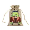 Venda Quente Transfronteiriça Halloween Saco de Tecido de Linho com Cordão Bolsinho Embalagem para Doces e Presentes de Halloween Bolsinho com Cordão de Linho