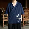 Bata de té Zen estilo chino para hombre, versión fina de verano, cuello diagonal Hanfu, talla grande, corte holgado, bordado de grulla, capa holgada