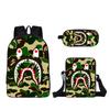 Nova Mochila Escolar de Desenho Animado de Tubarão para Estudantes Transfronteiriços Bolsa Transversal para Meninos Estojo de Lápis Infantil de Camada Única Conjunto de Três Peças A Partir de Uma Peça