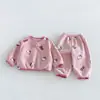 Conjunto de Pijama Infantil para Outono e Inverno, Conjunto de Duas Peças com Pulôver Cartoon Color Block e Calça para Menina zdj6682