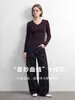 Camiseta de decote em V "curvas graciosas", alta elasticidade, corte justo, estilo básico para o dia a dia, outono/inverno, ombro normal, blusa de baixo básica