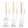 Utensílios de Cozinha com Cabo de Madeira, Conjunto de Espátulas de Silicone, Espátula e Colher de Silicone Resistentes a Altas Temperaturas, Ferramentas de Cozinha Antiaderentes, Espátula de Cozinha
