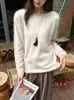 Suéter Básico Macio com Gola Redonda Zhengqi para Mulheres, Tricô de Lã Novo Outono/Inverno, Caimento Solto, Versátil, Manga Longa