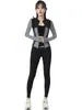 Conjunto de Três Peças para Yoga Feminino Primavera e Outono Color Block Manga Longa Slim Fit Valoriza a Silhueta Esportivo Fitness Corrida Cintura Alta Conjunto Fitness