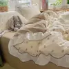 Juego de ropa de cama de cuatro piezas estilo coreano, de algodón lavado suave y delicado, 100% algodón con ribete de encaje, incluye funda de edredón y sábana bajera, disponible como juego de tres piezas para una persona