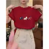 Camiseta de Algodão Puro Manga Curta com Ombro Reto para Mulheres, Moda Verão 2026, Top Amarelo Manga Curta Versátil Estiloso Jovem Tendência