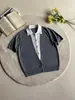 Camiseta de Punto de Manga Corta con Cuello Turn-Down, Estilo Old Money, Falso Dos Piezas, Colores Contrastantes, Top Casual de Lujo Estilo Old Money para el Trabajo