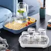 Bandeja de chá de camada dupla com cesta de drenagem para sala de estar, bandeja retangular para mesa de centro de casa, cesta de drenagem criativa, bandeja com porta-copos