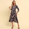 Vestido Casual de Moda con Estampado de Solapa, Cintura Ajustada, Adelgazante, Estilo Transfronterizo de Primavera y Otoño Europeo y Americano para Mujer Pg1600
