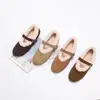 263-1 Zapatos Mary Jane de Terciopelo Estilo Retro para Mujer, Zapatos Planos Cálidos de Cuero Nobuck y Lana de Cordero para Otoño e Invierno