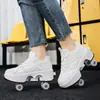 2025 Nuevo Un Botón Encoger Polea de Cuatro Ruedas Ruedas de Cordones Patines de Velocidad para Adolescentes Zapatos Heelo Voladores para Hombre
