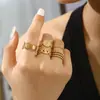 Anel Redondo Rosqueado de Aço Titânio Simples e Moderno para Mulheres, Anel Espiral Ajustável de Aço Inoxidável Hip-Hop Personalizado