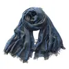 Bufanda Artística Vintage de Algodón y Lino Unisex Moda Rayas de Colores Combinados Collar Largo Corto Viento de Tierra Usada Otoño e Invierno