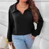 Top de Manga Larga para Mujer Talla Grande Color Sólido Suelto con Cuello en V, Camiseta de Punto Cepillado Costillado, Nuevo de Otoño e Invierno 2025 de Amazon