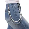 Corrente de Cintura Personalizada Estilo Europeu e Americano Moda Dupla Camada Pérola Espinho Personalidade Corrente de Mola de Metal Tendência Hip-Hop Corrente para Jeans