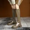 Botas de Gama Alta para Mujer Otoño e Invierno 2025 Nueva Moda Botas Altas de Jinete Pierna Gruesa Ajustadas Suela Gruesa Tacón Grueso