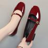 Zapatos de Cuadrado de una Sola Capa para Mujer Verano 2022 Nuevos Zapatos para Mujer Primavera y Otoño Boca Baja Tacón Bajo Charol Suela Suave Cómodos Zapatos de Cuero para Madre