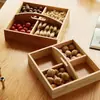 Caja de Almacenamiento de Dulces de Boda de Madera con Asa, Bandeja de Cuatro Compartimentos para Snacks y Dulces, Caja de Frutos Secos para Compromiso
