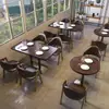 Juego de muebles de cafetería estilo retro, que incluye mesas, sillas y sofás, adecuado para tiendas de té de leche, bares, hoteles y áreas de recepción; asientos de cabina modernos de mediados de siglo