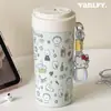 Bonita, Linda, Portátil, Termo para Doble Bebida, Taza con Popote de Dibujos Animados Nuevo Estilo Rilakkuma para Niñas y Estudiantes