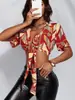 Em Estoque Europeu e Americano Comércio Exterior transfronteiriço camisa feminina laço amarração sexy camisa verão manga curta estampa top