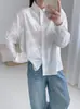 Coleção Outono 2026: Top feminino de algodão jacquard bordado estilo artístico, caimento solto, cardigã, camisa de manga longa, atacado