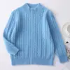 Suéter de punto 100% lana pura para niños, unisex, con patrón de trenzas y cierre de cremallera, adecuado para niños mayores como capa base o prenda exterior gruesa