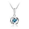 Collar Runxin Rose Love Cadena Corta para Clavícula Estilo Coreano para Mujer Colgante de Diamante Azul Piedra Pato Collar de Trébol de Cuatro Hojas Giratorio