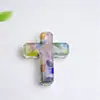 Adorno de Cruz de Cristal Natural Relleno de Resina Decoración de Escritorio Cruz de Yoga Epoxi con Piedra Triturada Hecho a Mano