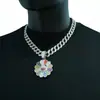 Hip-Hop Europeo y Americano Multicolor Diamante Completo Giratorio Murakami Takashi Girasol Colgante Oro Real Electrochapado Moderno Collar Hip-Hop