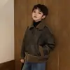 Chaqueta Gruesa de Cuero y Piel Integrada con Forro Polar para Niños, Ropa de Invierno 2025 para Niños Mayores, Cuello de Solapa, Top Cálido, Tendencia, Venta al por Mayor Transfronteriza