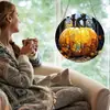 Decoraciones Colgantes de Calabaza Redonda de Halloween Nuevas Europeas y Americanas Transfronterizas, Adornos Navideños de Vidrio Teñido para Ventana