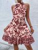2025eBay AliExpress Amazon Novo Verão Floral Decote Cintura Sem Mangas Vestido Estampado Roupas Femininas