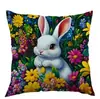 Funda de Almohada de Conejo Gris y Blanco Más Vendida de Amazon Tk de la Temporada de Primavera entre los Arbustos Florales, Personalizable por el Fabricante de Origen