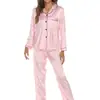 Traje de ropa para el hogar estilo europeo y americano, pijama para mujer, suministro de comercio exterior, cárdigan de satén de manga larga, manga larga, Otoño Nuevo