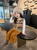 Estilo Coreano 26 Outono Feira Infantil Tricô Fair Isle Color Block Camada Base Roupa Casual Bebê Conjunto de Calça Wide Leg