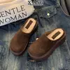 Cuero Genuino Lana Suela Gruesa Aumentan Altura Persona Baja Zapatos Birkenstock para Mujer sin Cierre Zapatos Cálidos de Algodón Punta Cerrada Medias Zapatillas
