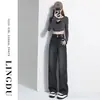 Jeans de Pierna Ancha con Forro de Polar Negro y Gris para Mujer, Nuevo Estilo Otoño e Invierno 2025, Cálidos y No Voluminosos, Pantalones de Cintura Alta Rectos Estrechos