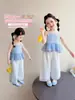 Conjunto de Verano para Niñas 2026 Nuevo Elegante Moderno Conjunto de Ropa de Verano Delgada para Niños con Tirantes y Pantalones de Pierna Ancha Conjunto de Dos Piezas
