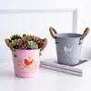 Balde de flor de hierro forjado con doble asa y cuerda de cáñamo, cesta de flor de hierro rústica, maceta pequeña de hierro de color caramelo decorativa para plantas suculentas de escritorio
