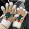 Luvas de Tricô de Natal de Desenho Animado de Inverno para Mulheres Sem Dedos Tela Sensível ao Toque Com Pelúcia Grossa Estudante Ciclismo Luvas Quentes