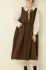 Vestido Chaleco de Algodón y Lino con Rayas Verticales Florales Retro Nuevo Otoño e Invierno 2025 para Mujer, Holgado y Versátil, Casual, con Capas, Falda Larga