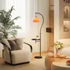Lámpara de pie de noche estilo vintage para dormitorio con mesa de café pequeña, lámpara de mesa integrada para sala de estar, luz decorativa ambiental retro lateral de sofá