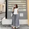 Pantalones de pierna ancha a cuadros con ribete de encaje para mujer talla plus, nuevo estilo de verano, cintura alta, caída fluida, favorecedores, corte holgado, pantalones falda