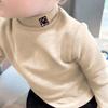 Camisa Base de Veludo Infantil Outono e Inverno Novo Estilo Gola Alta Meio Personagens Estilo Coreano Manga Longa para Meninos e Meninas