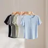 26 Moda Femenina Nueva Primavera/Verano Estilo Old Money Cuello Henley Media Botonadura Hombro Normal Corte Ajustado Casual Manga Corta Camiseta