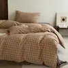 Juego de cuatro piezas de algodón puro teñido en hilo y lavado Clase A, funda nórdica de algodón puro a cuadros, juego de tres piezas para dormitorio de estudiante, 4 sábanas de cama